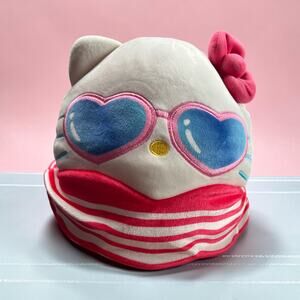 Hello Kitty Plush Pillow Sunglasses Sanrio 2023 Soft Toy Pink White Cute